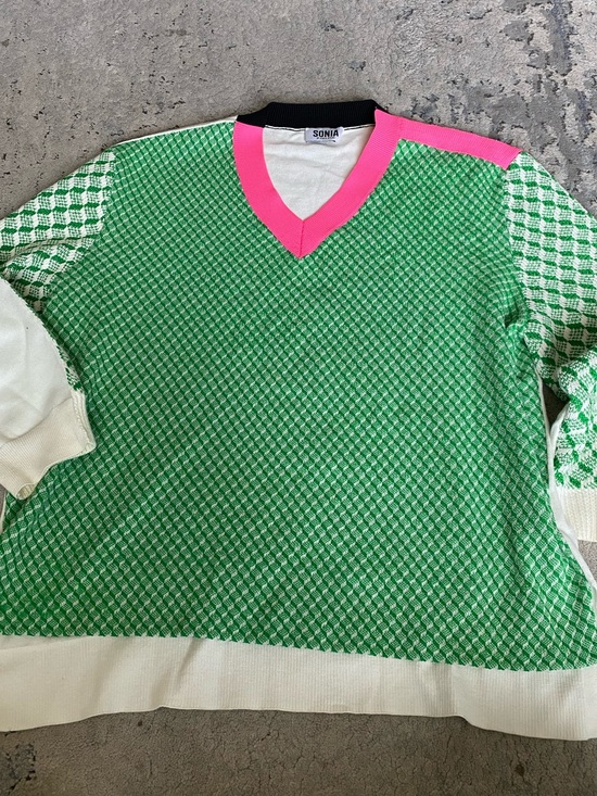 Sonia Rykiel Sweaters - SONIA RYKIEL  Green & Pink V‑Neck Patterned Women's Sweater